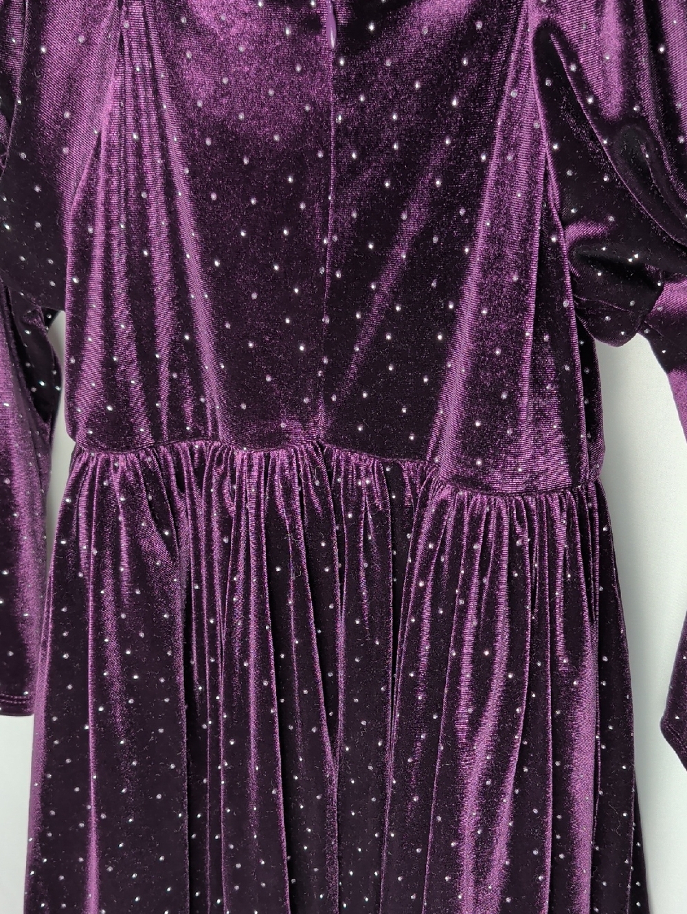 Angel & Rocket Purple Velvet Diamante Studs Puff Sleeve Dress - Size 6 - Picture 13 of 13